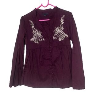 Gap Women's Long Sleeve Bloyse Size S. 100% Cotton. Wine Color. (195)